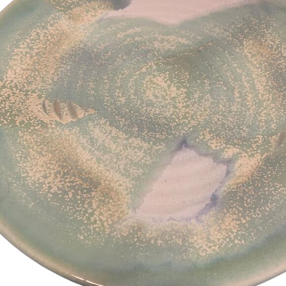 Artisan Ceramic Decorative 9in Mint Green Cream Glaze Pottery Plate Coastal - Picture 3 of 6